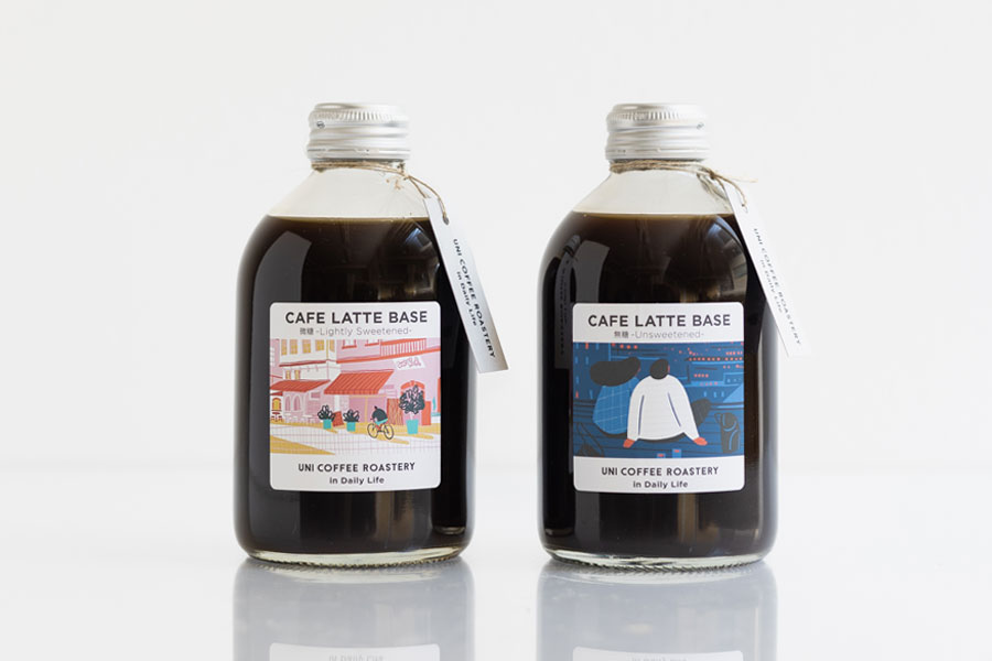 コーヒーラテベースの無糖・微糖のパッケージデザイン